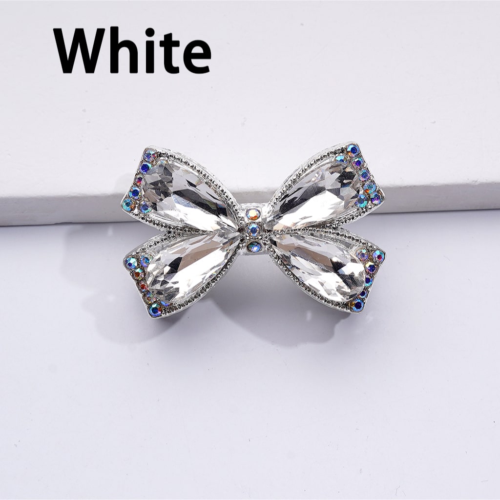 Dazzling Silver Bowknot Beads 24*38MM, Alloy Embellishments with Sparkling Rhinestones