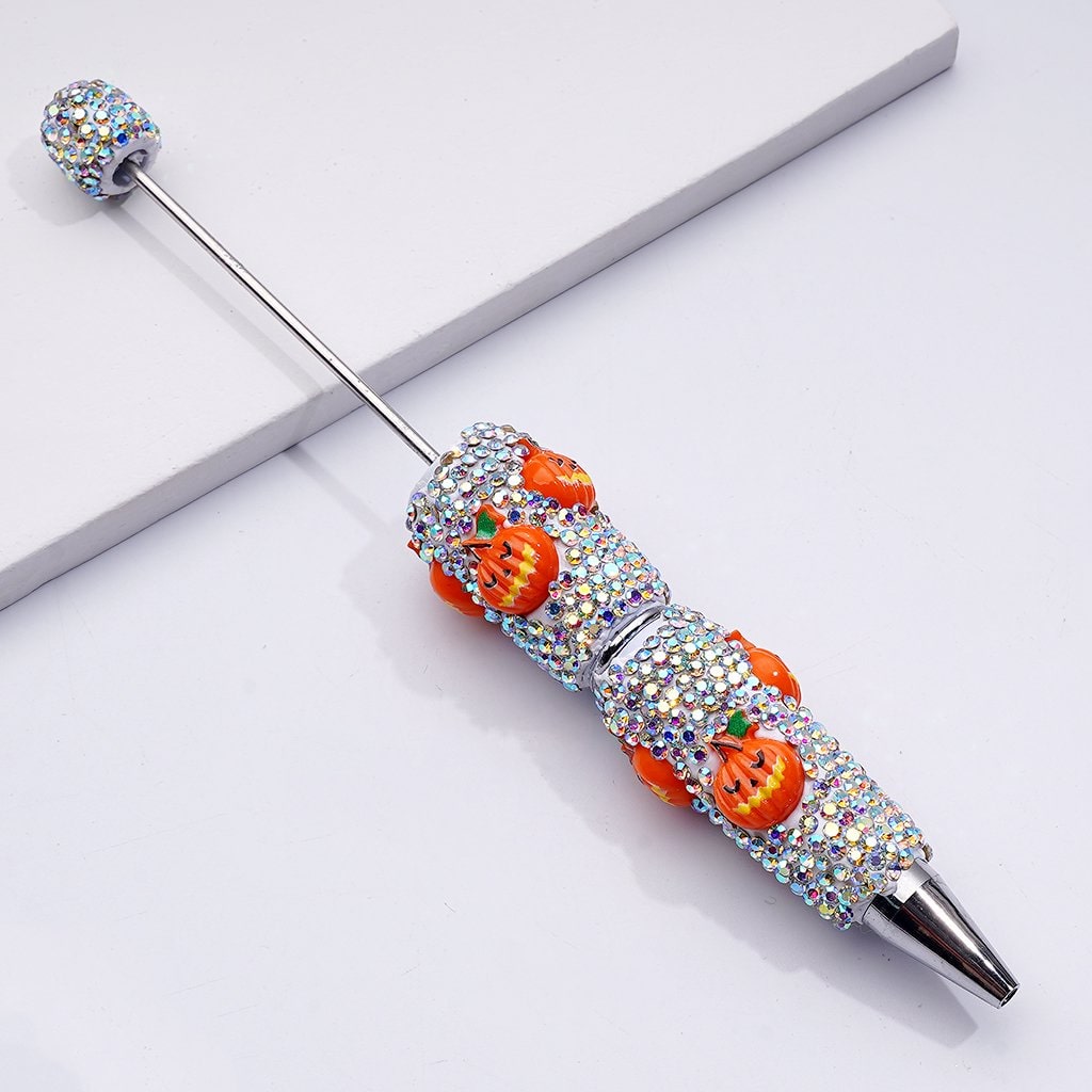 Spooky Halloween Clay Beads Beadable Pens Ghost Pumpkin Design with AB Rhinestones