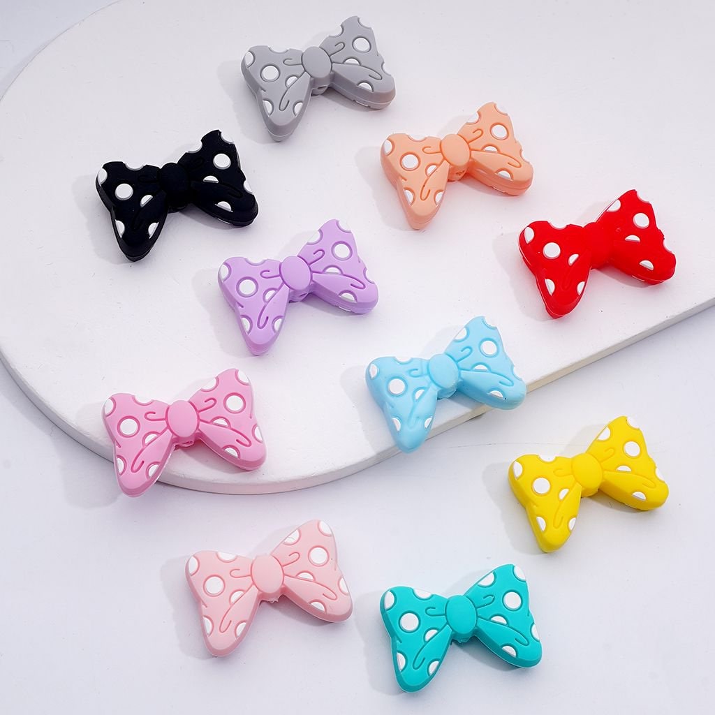 Multi-Color Bowties with White Spots Silicone Focal Beads, Random Mix