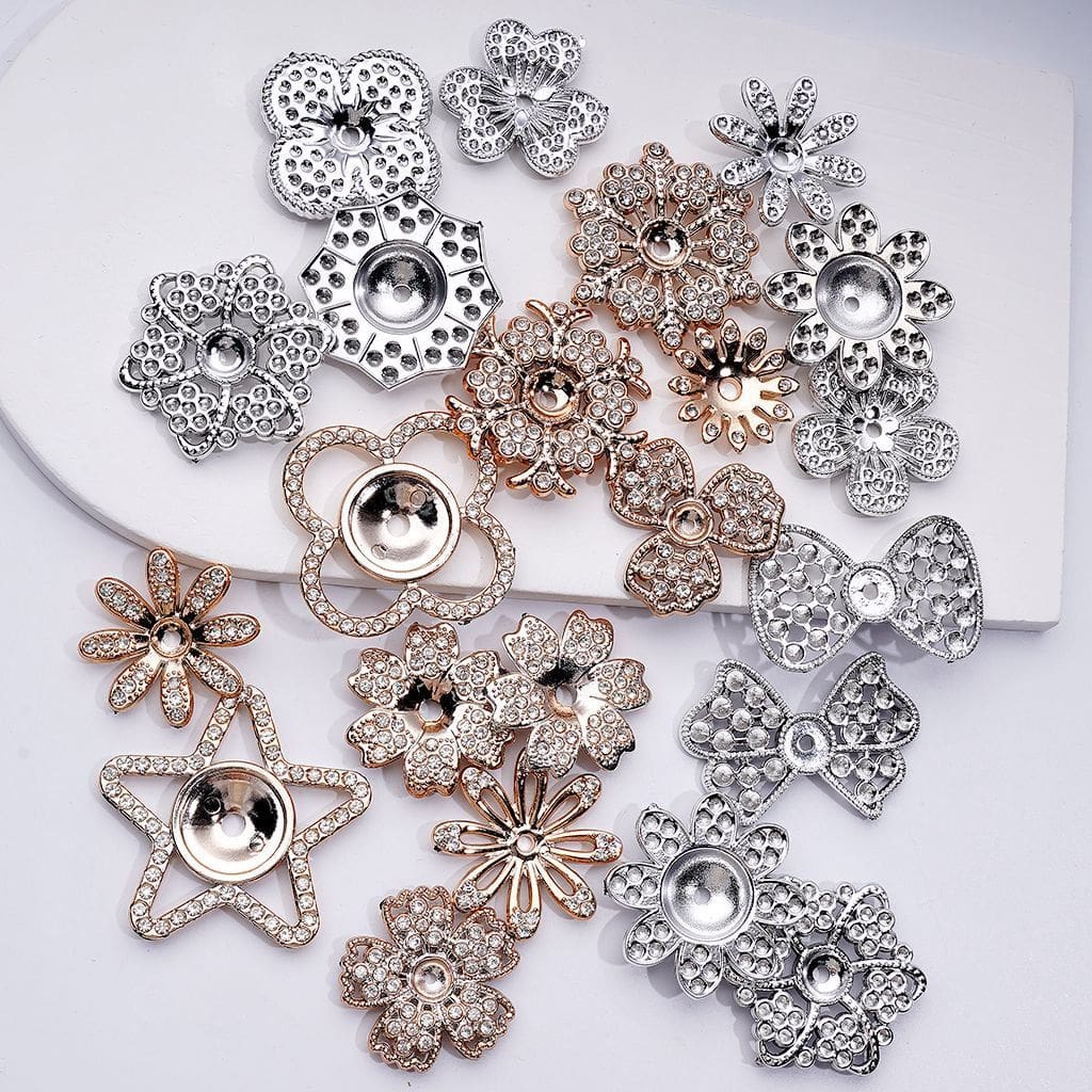 Gold & Silver Acrylic Jewelry Spacers Star, Flower, Bowknot & Snowflake Accents in Random Mix