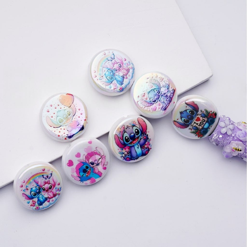 UC Coating White Blue Monster Flat Round Acrylic Beads, 24MM, Random Mix