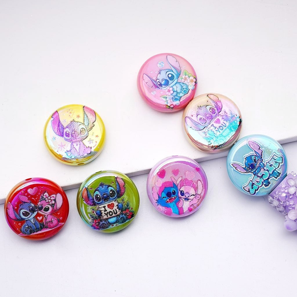 UC Coating Cute Blue Monster Flat Round Acrylic Beads, 24MM, Random Mix