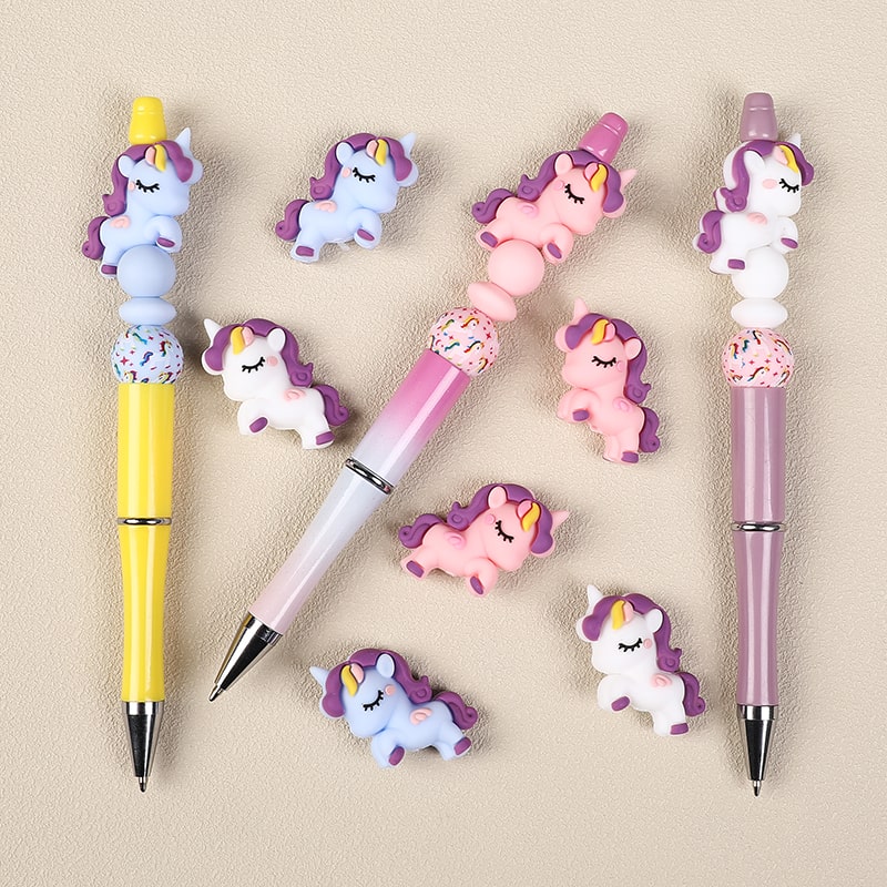 3D Unicorn Purple Mane & Tail Silicone Focal Beads Multi-Color Mix