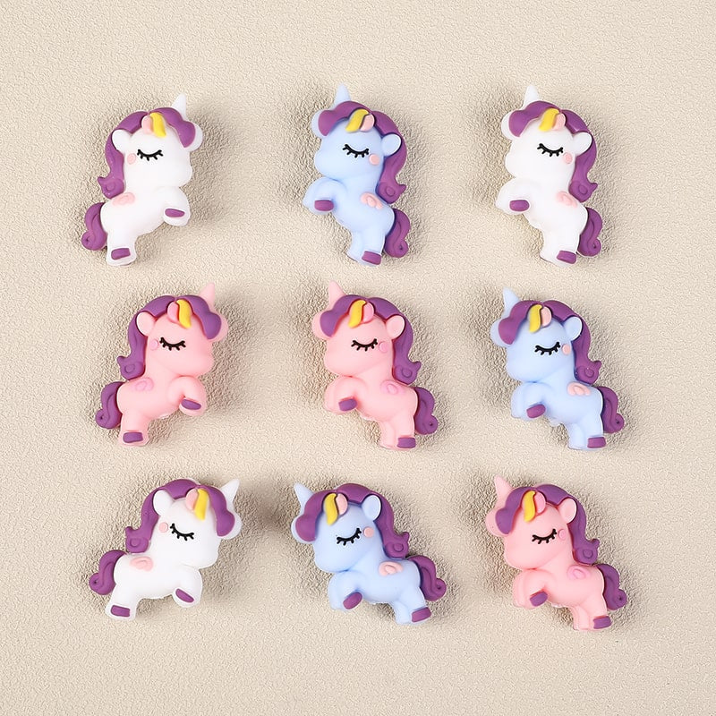 3D Unicorn Purple Mane & Tail Silicone Focal Beads Multi-Color Mix