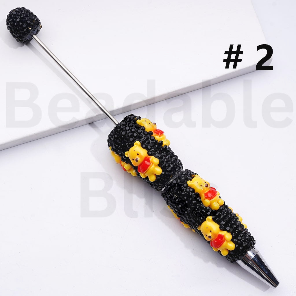 Adorable Winni the Poo Design with AB Rhinestones Beadable Clay Pens