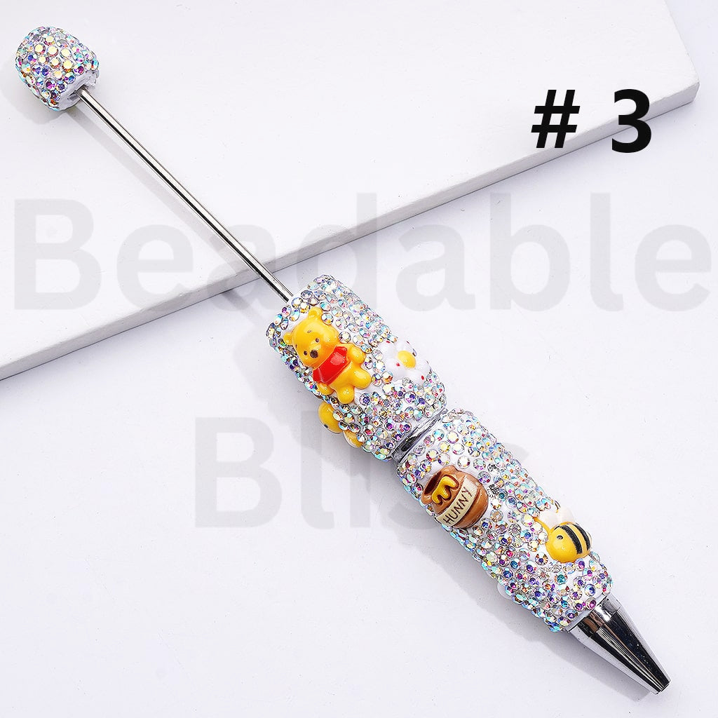 Adorable Winni the Poo Design with AB Rhinestones Beadable Clay Pens