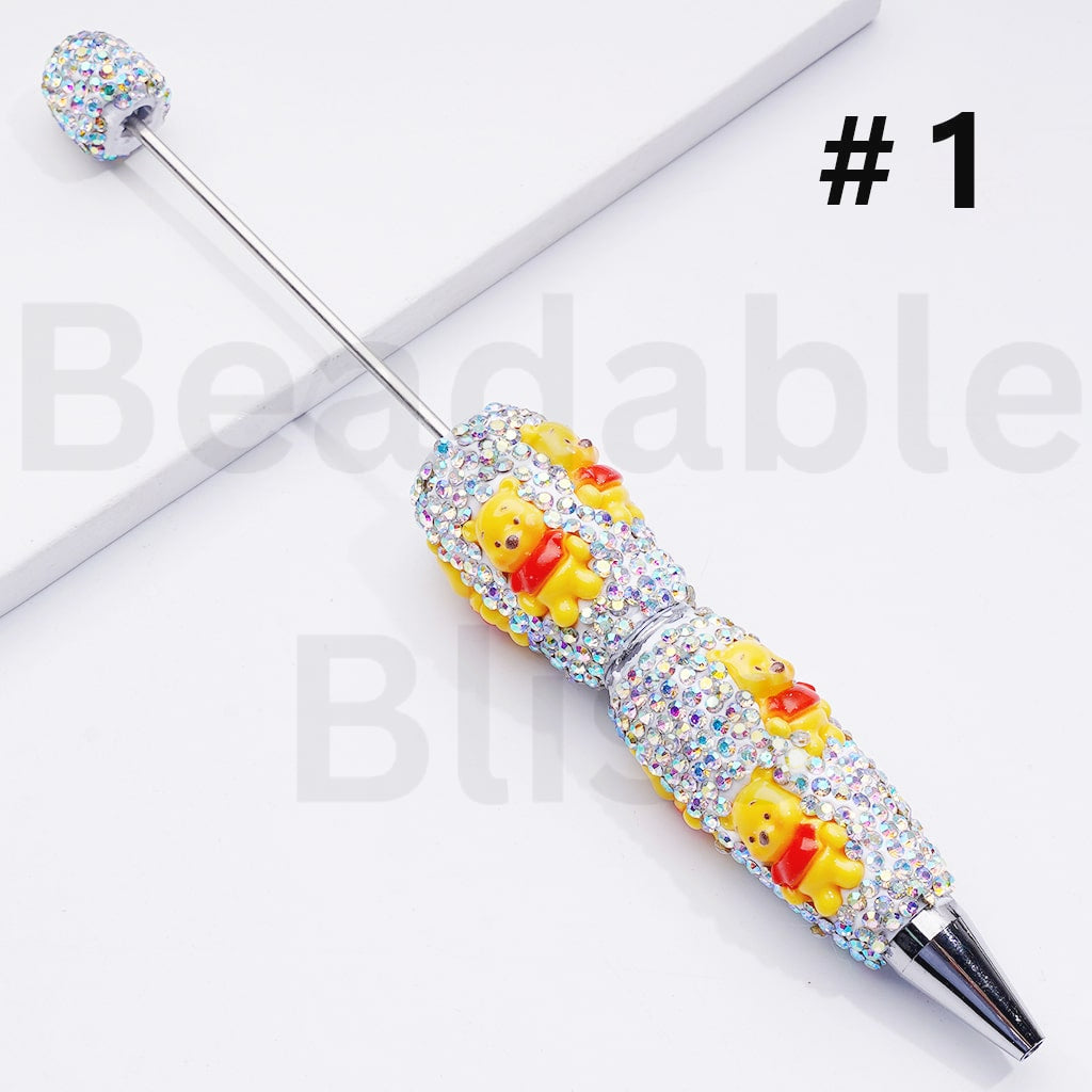 Adorable Winni the Poo Design with AB Rhinestones Beadable Clay Pens