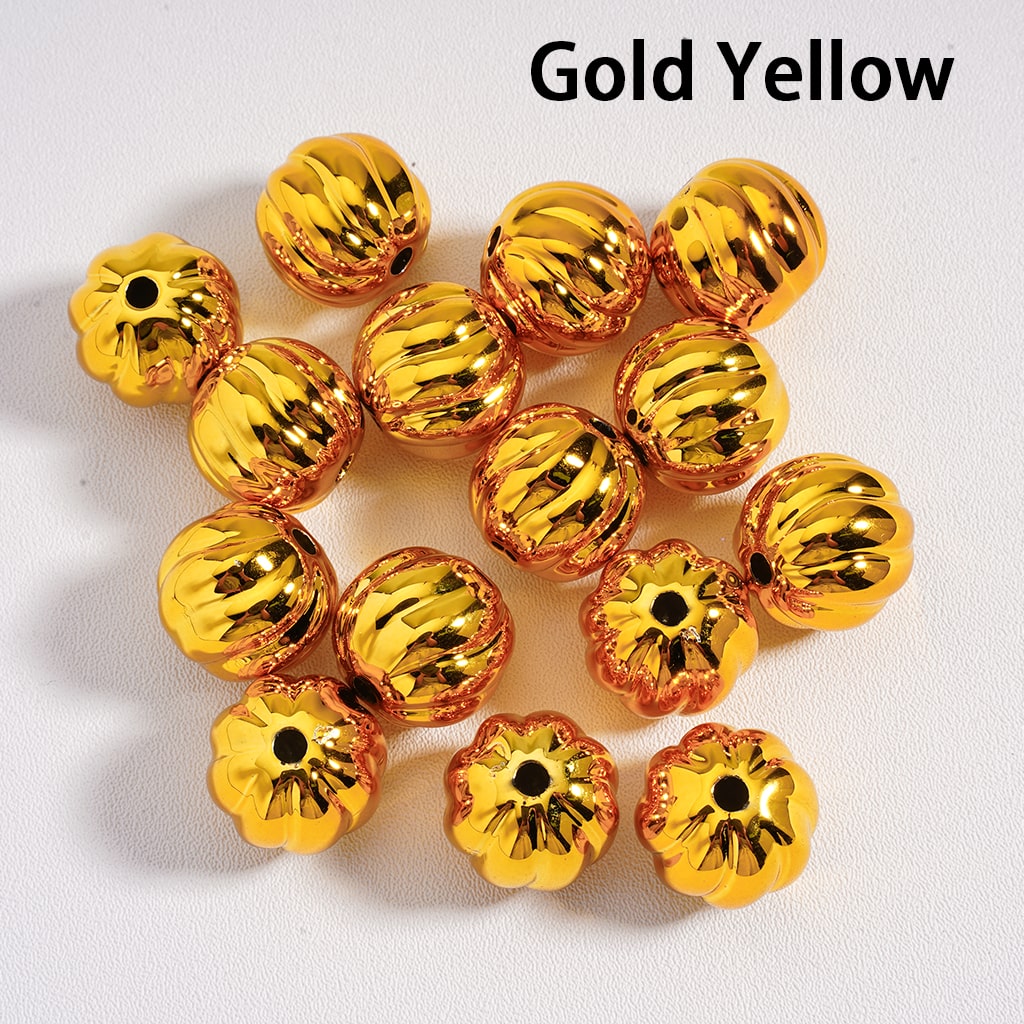 Shiny Halloween Pumpkin Stripe Design Metallic Colors Acrylic Beads 16MM