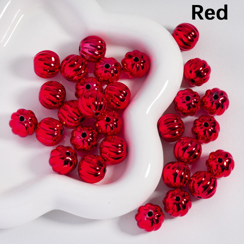 Shiny Halloween Pumpkin Stripe Design Metallic Colors Acrylic Beads 16MM
