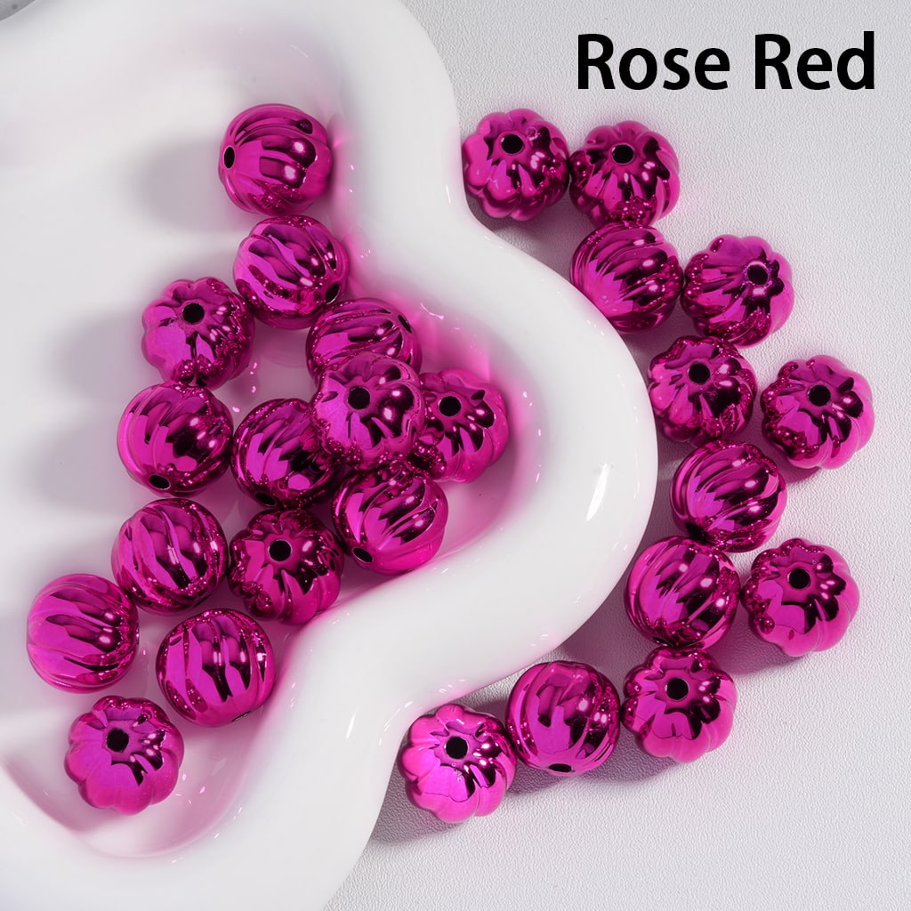 Shiny Halloween Pumpkin Stripe Design Metallic Colors Acrylic Beads 16MM