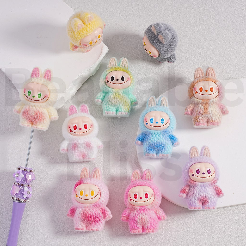 Labub Pop Mar Flocked Cute Vivid Acrylic Beads Pen Toppers Jewelry Accessories Pendants, 54*40MM