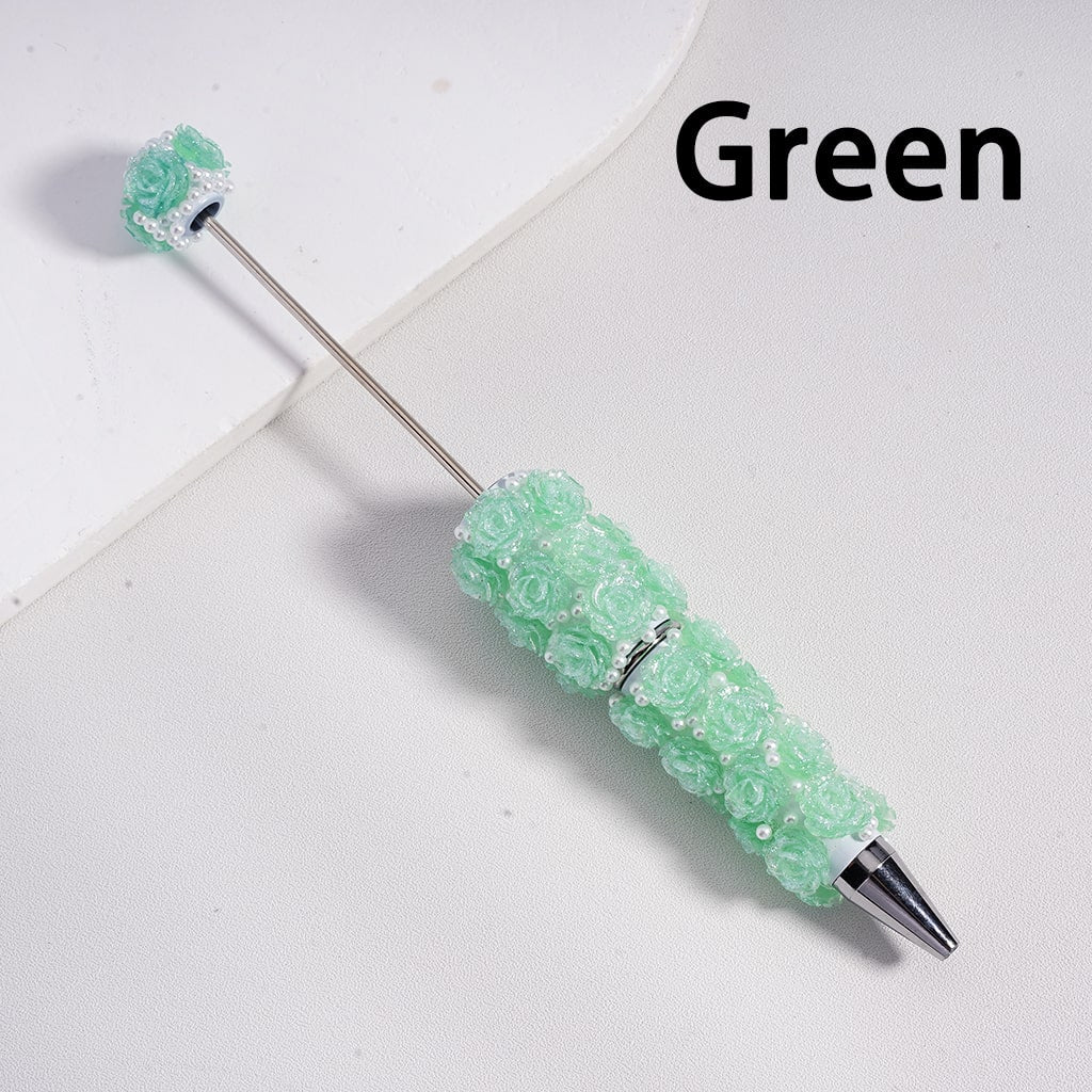 Beadable Clay Pen with Shiny Glitter Flowers & White Pearls DIY Glam Stationery Accent
