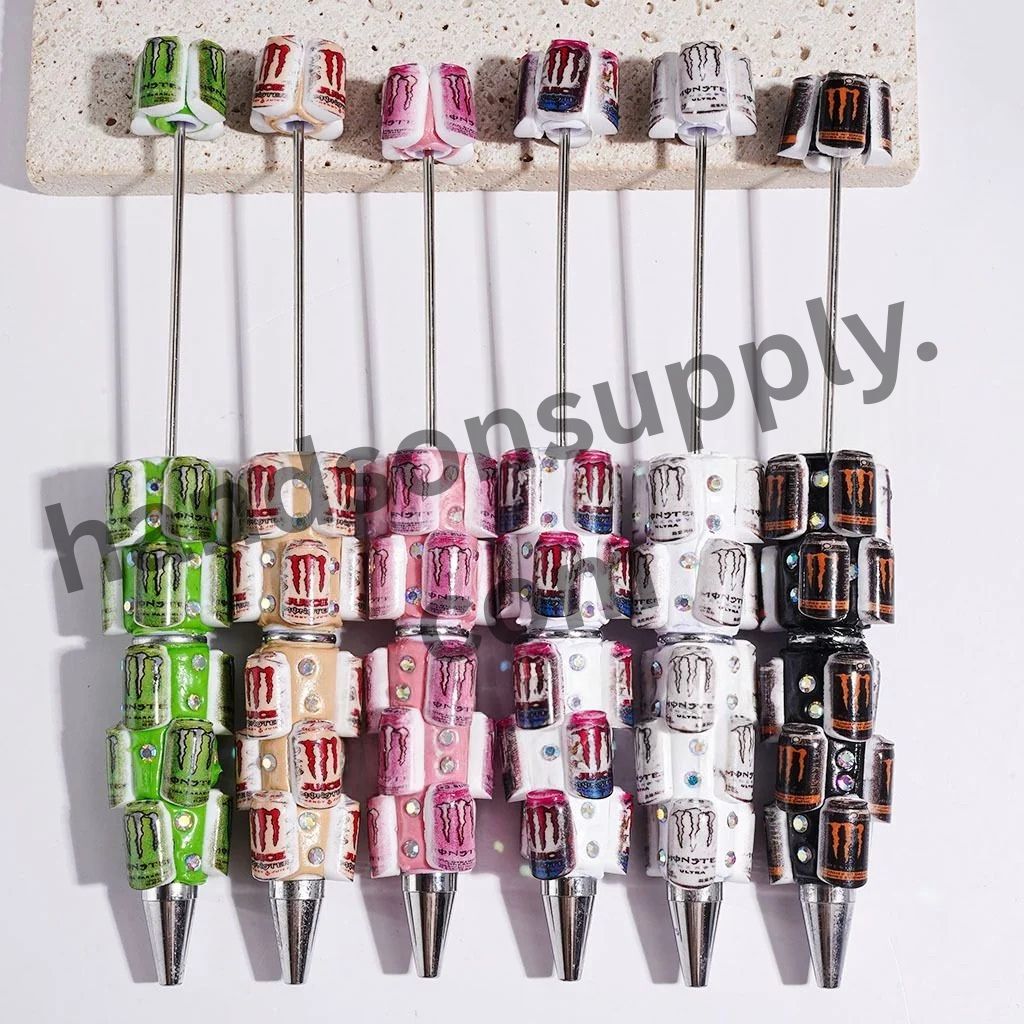 Mystical Claw Energy Drink Cans with AB Rhinestones Beadable Clay Pens, Multi-Color, Random Mix