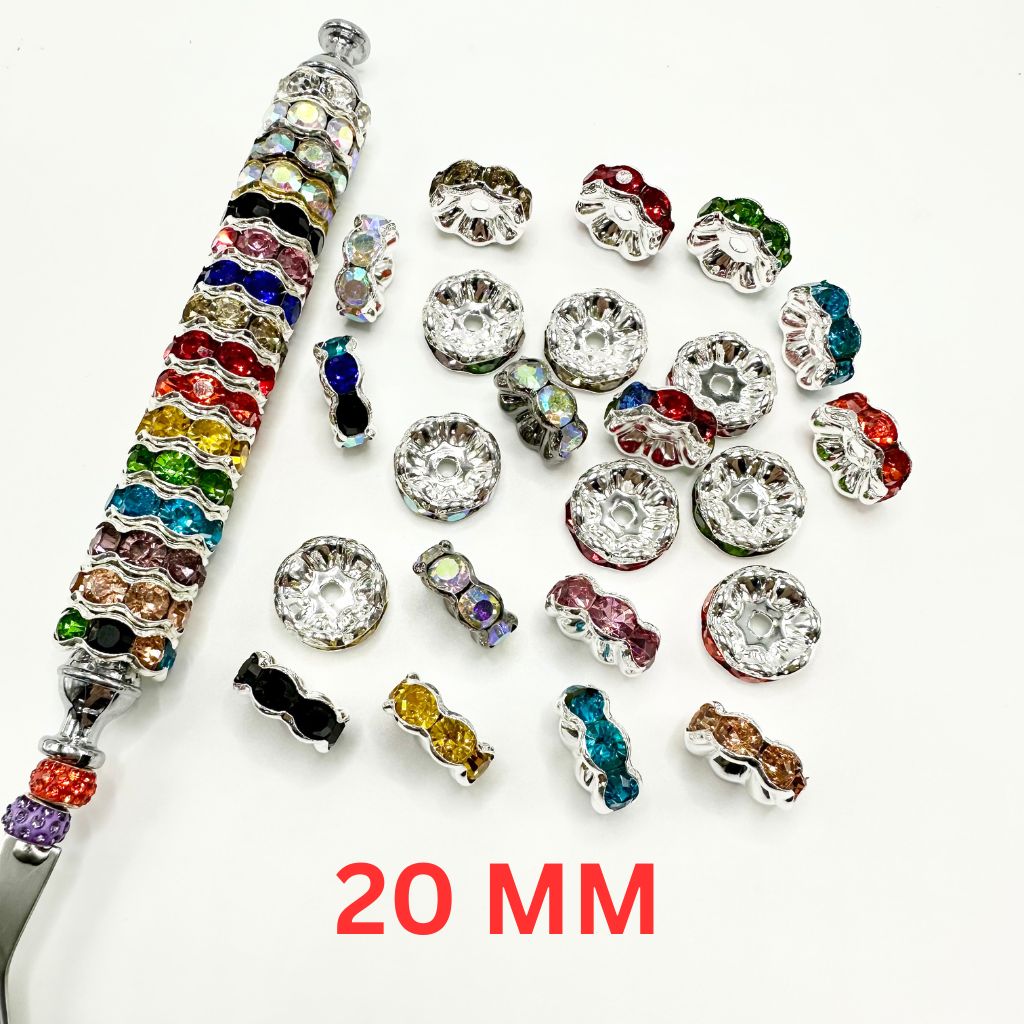 Wavy Spacers with Rhinestones in Solid Colors, Huge, 20mm, ZJ