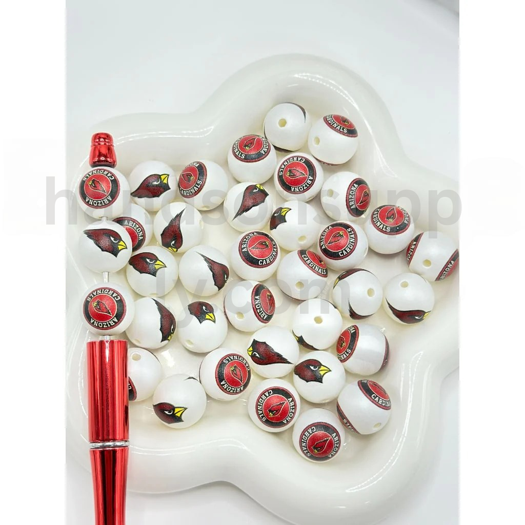 Cardinal Football Team Theme Frosted 16MM Mixed Round Acrylic Beads