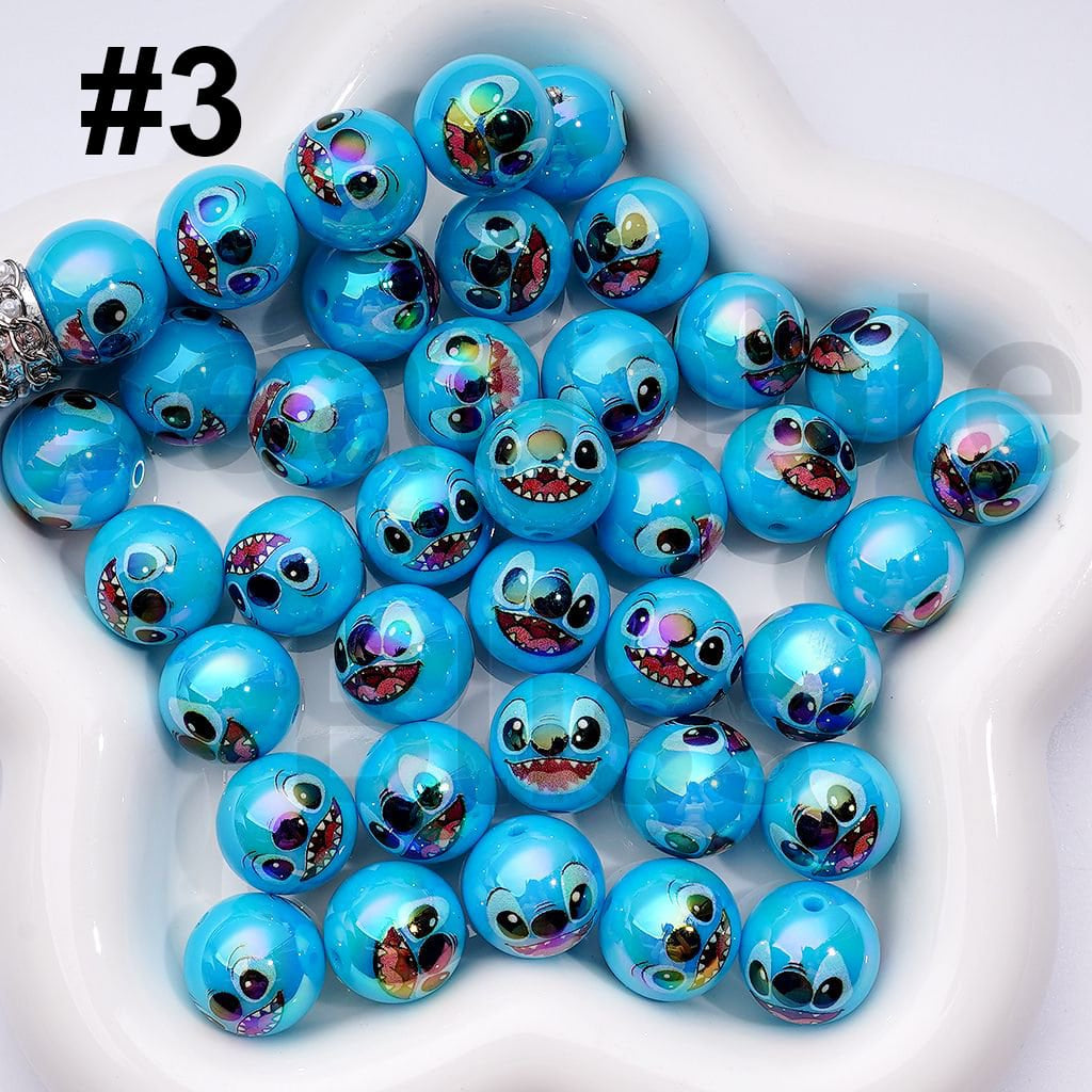 UV Coated Blue Round Acrylic Beads Cute Blue monster Series, 16MM, Random Mix