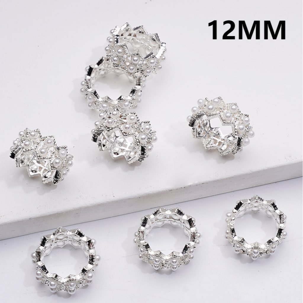 Fancy Gold Silver Alloy Crown Spacer Beads with White Pearls, 12MM