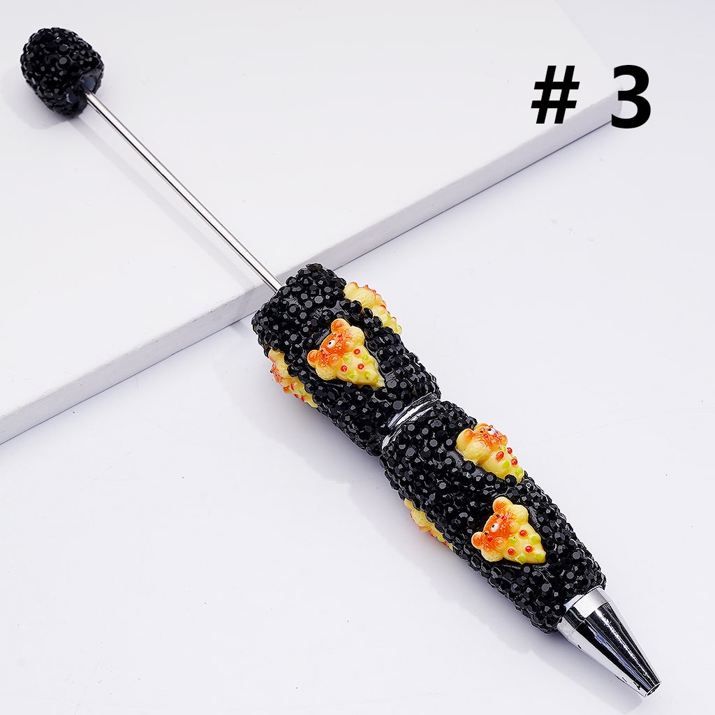 Cute Snack Theme with Bread, Cake, Pizza & Donut Black Rhinestones Clay Pens