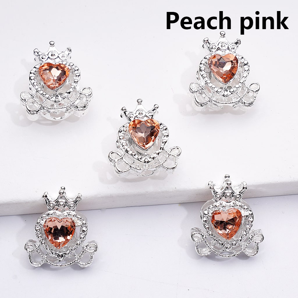 Silver Shiny Alloy Fance Beads Heart with Crown Design 14*16MM Rhinestone Details