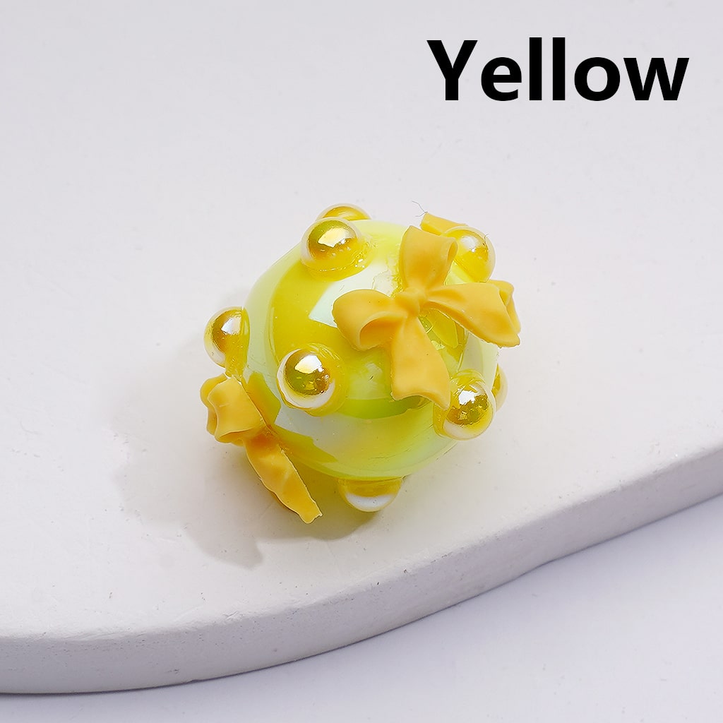 Cute Bowknots UV Coating Round Pearls Acrylic Beads, 20*16MM