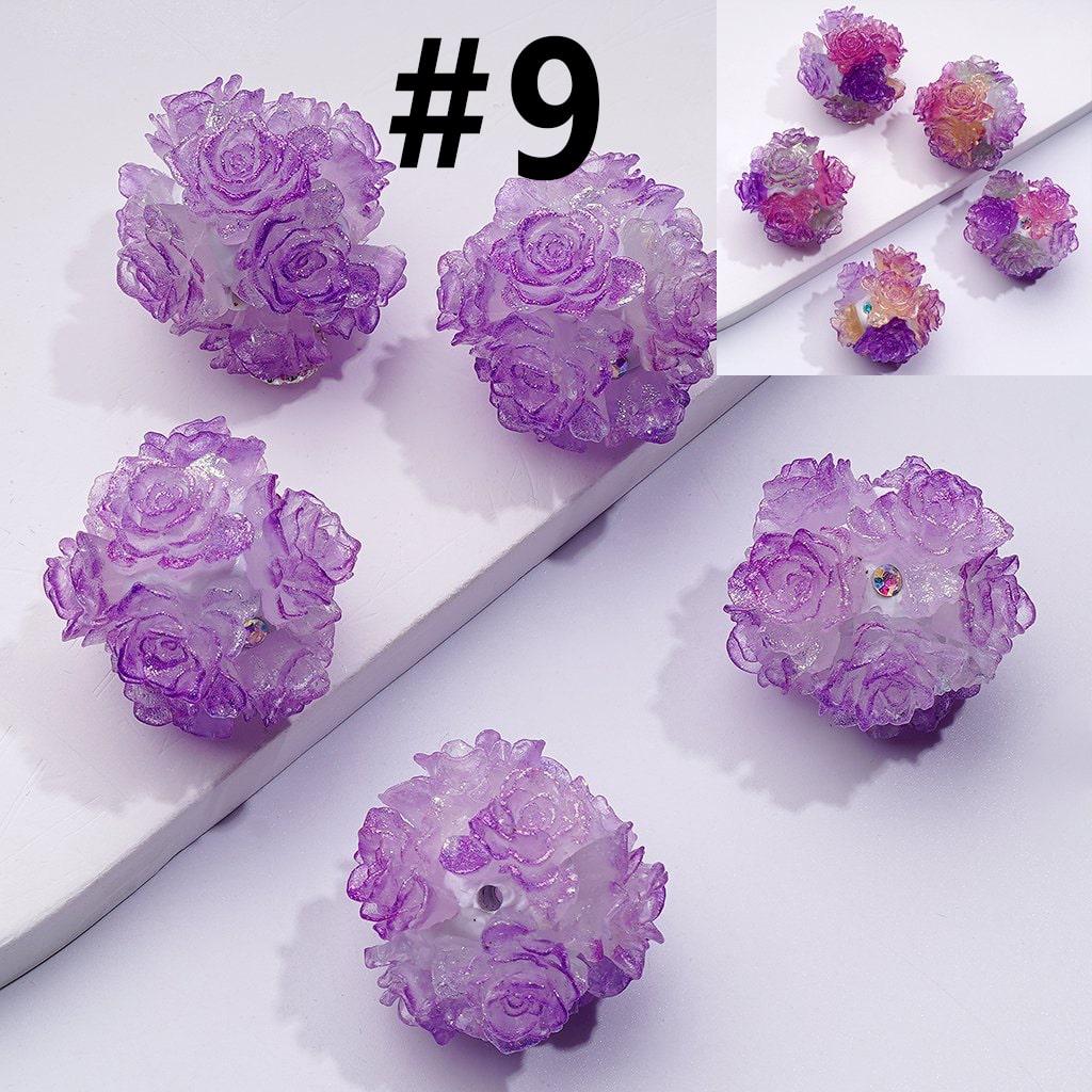 Color Changing Glitter Flower Clay Beads with AB Rhinestones, Round Shape, Approx. 24MM
