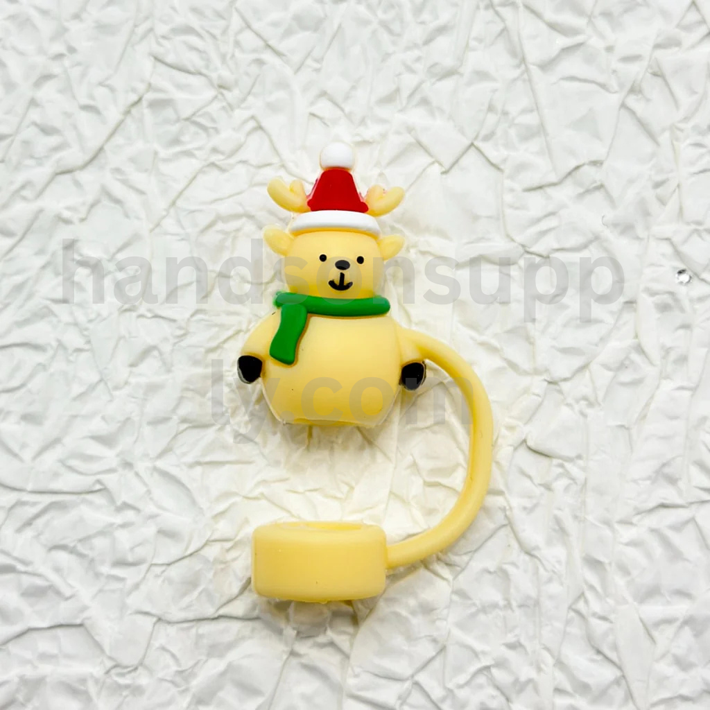 Christmas Holiday Cup Accessories in Food Grade Material Silicone Straw Toppers