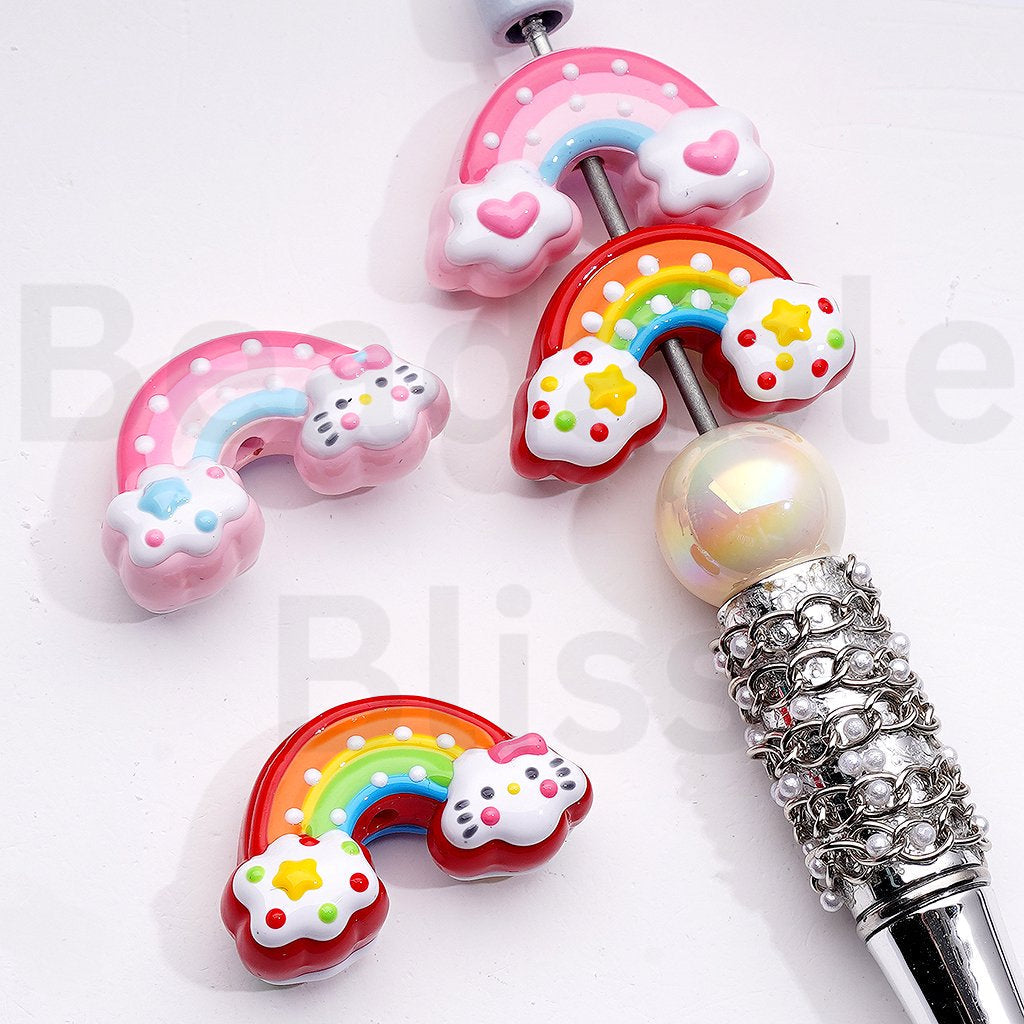 Cute Hand Painted Cat Character Rainbow Acrylic Beads Mix, 18*30MM