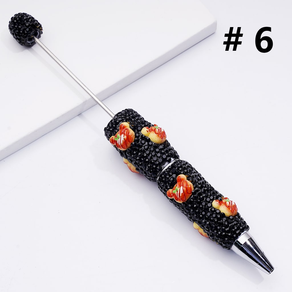 Cute Snack Theme with Bread, Cake, Pizza & Donut Black Rhinestones Clay Pens