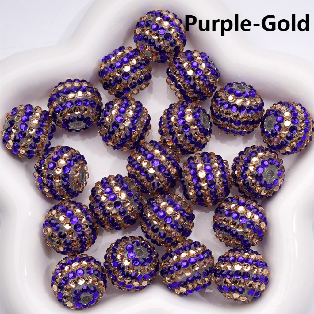 Double Color Striped Round Acrylic Beads with Shiny Rhinestones, 20MM