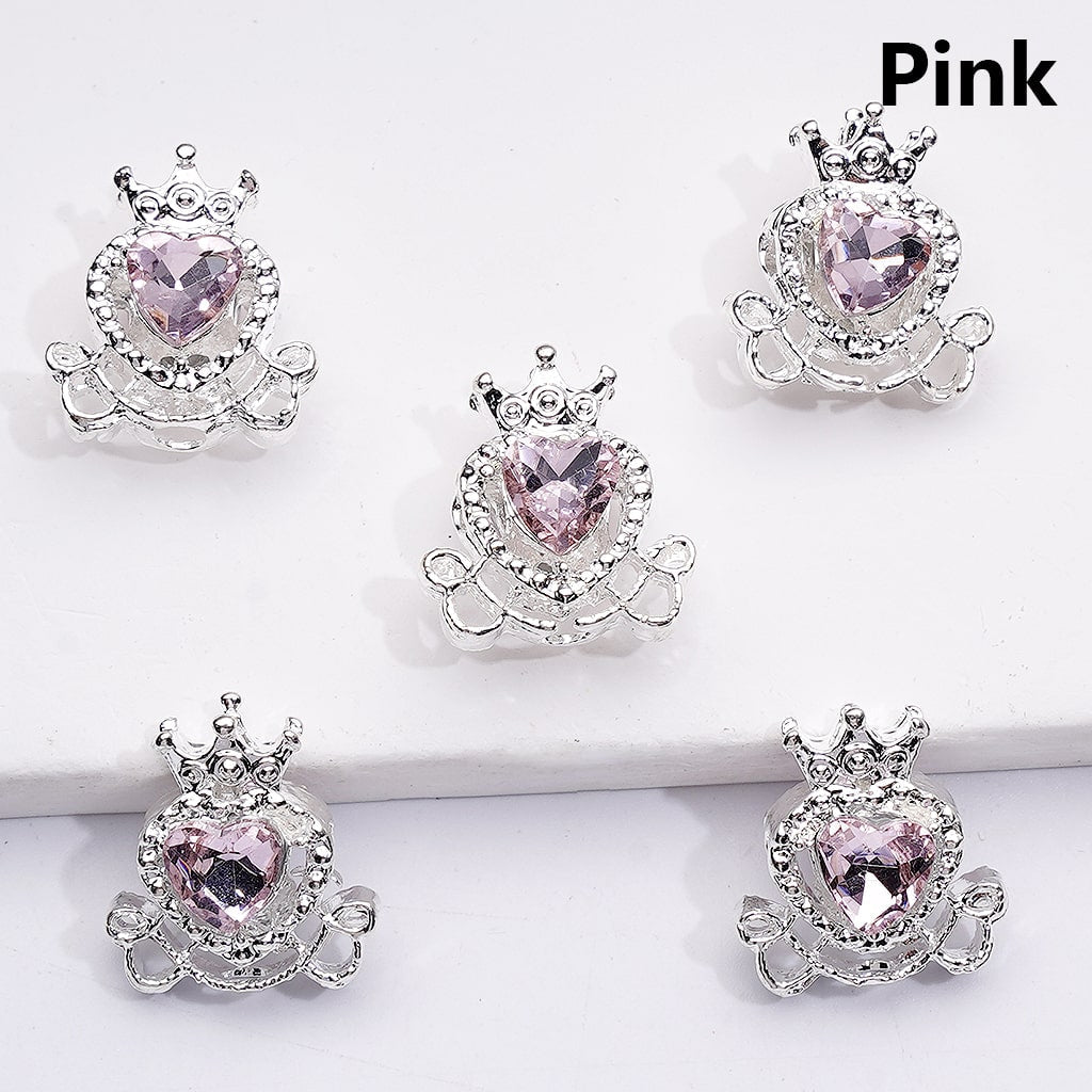 Silver Shiny Alloy Fance Beads Heart with Crown Design 14*16MM Rhinestone Details