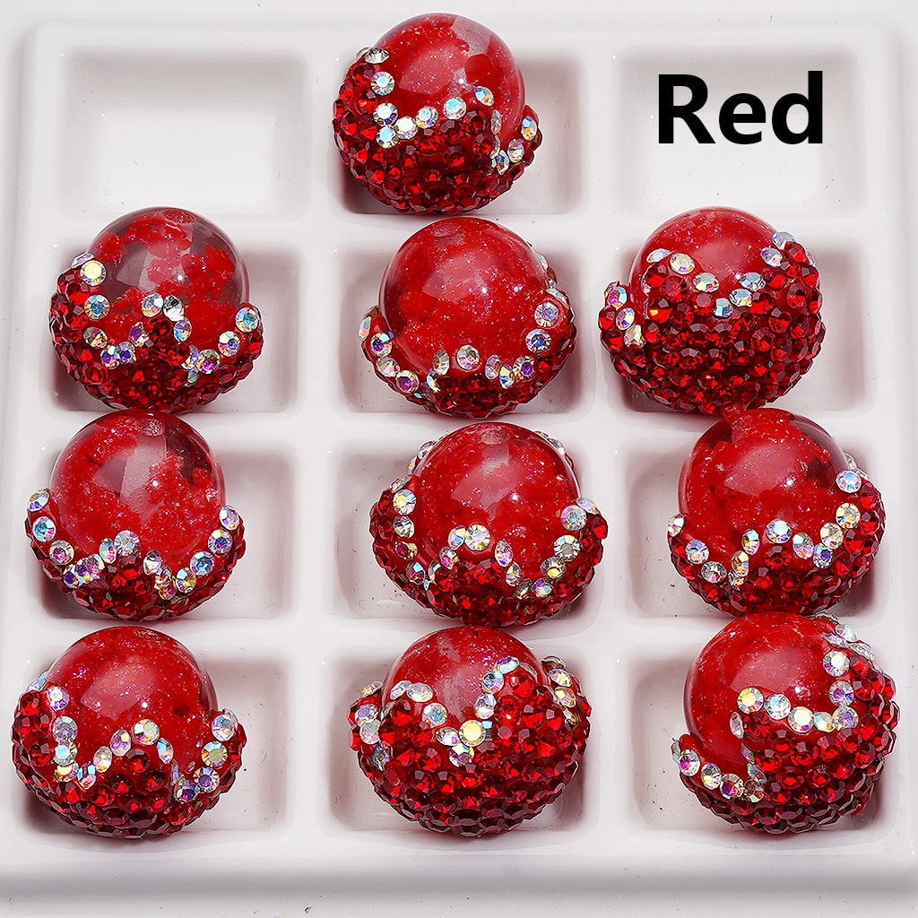 Clay Flower Covered by Shiny Rhinestones Luminous Multi-Color Cloud Inside Clear Acrylic Beads, Around 20*19MM
