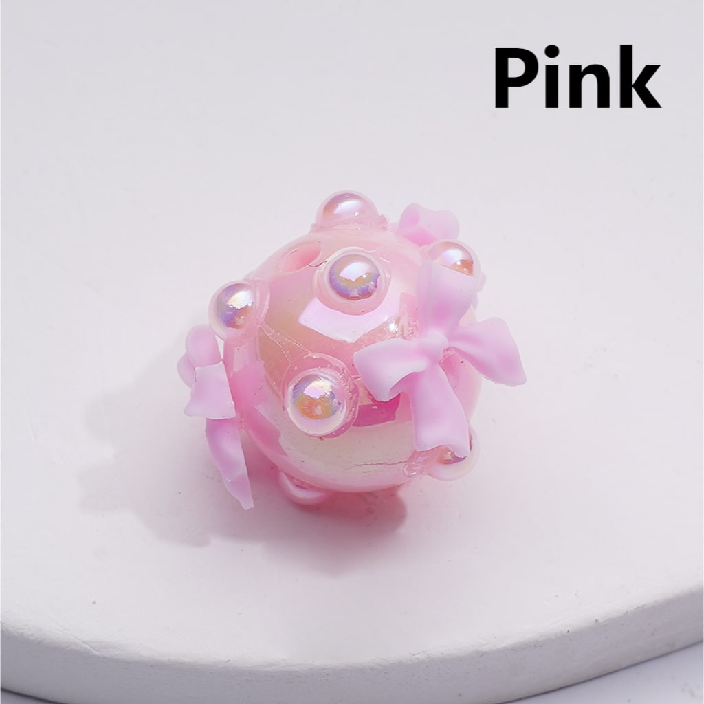 Cute Bowknots UV Coating Round Pearls Acrylic Beads, 20*16MM