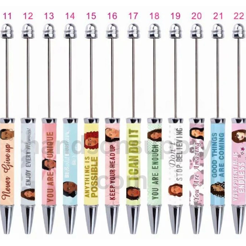 DIY Plastic Motivational Quote Beadable Pens with Girl Prints, Random Mix