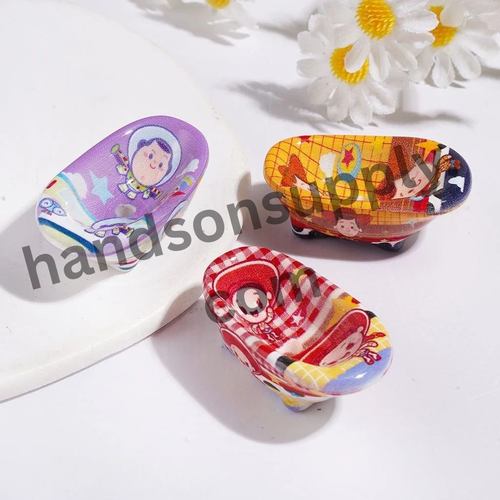 Adorable Playful Toy Adventure Character Bathtub Shape Acrylic Beads, 14*35MM, Random Mix