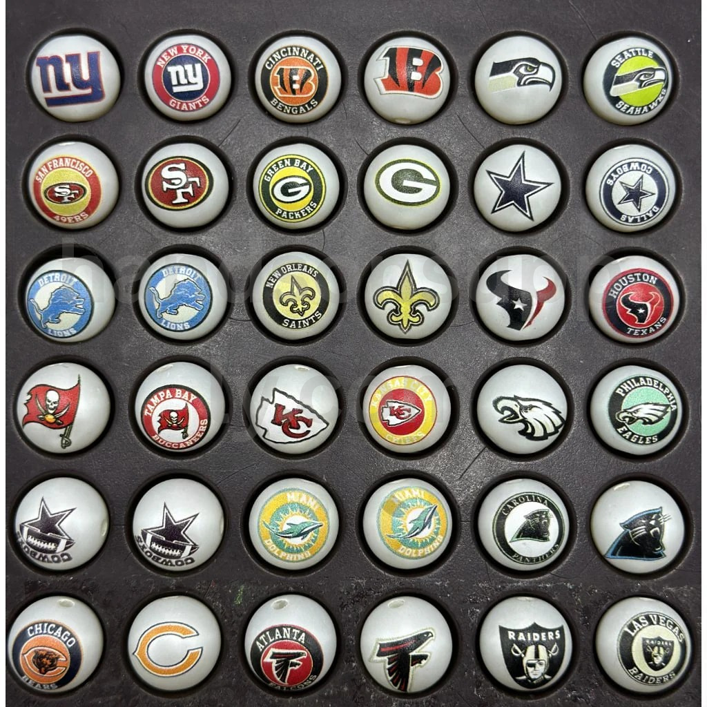 Frosted Matte White 16MM Sports Football Team Round Acrylic Beads