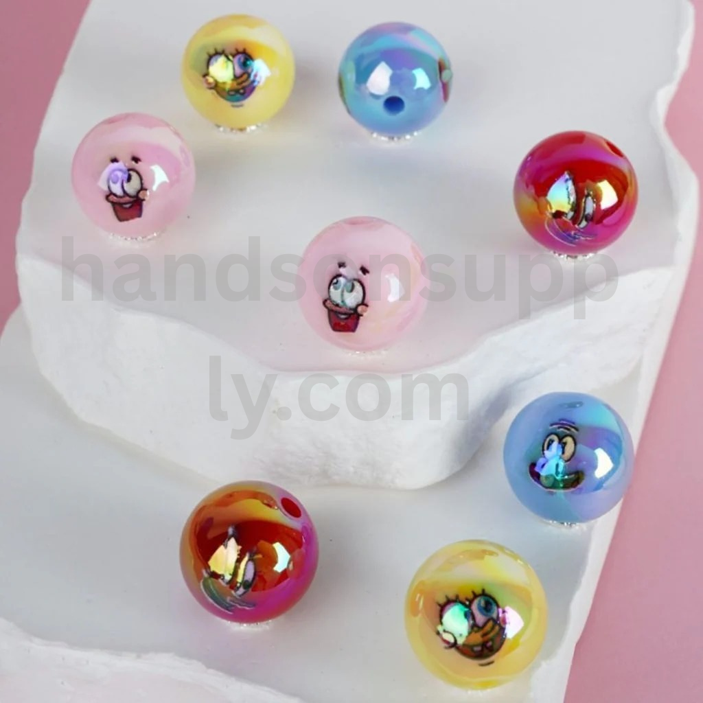 Cute Cartoon SpongeBob and Patrick Design 16MM Round Acrylic Beads Random Mix