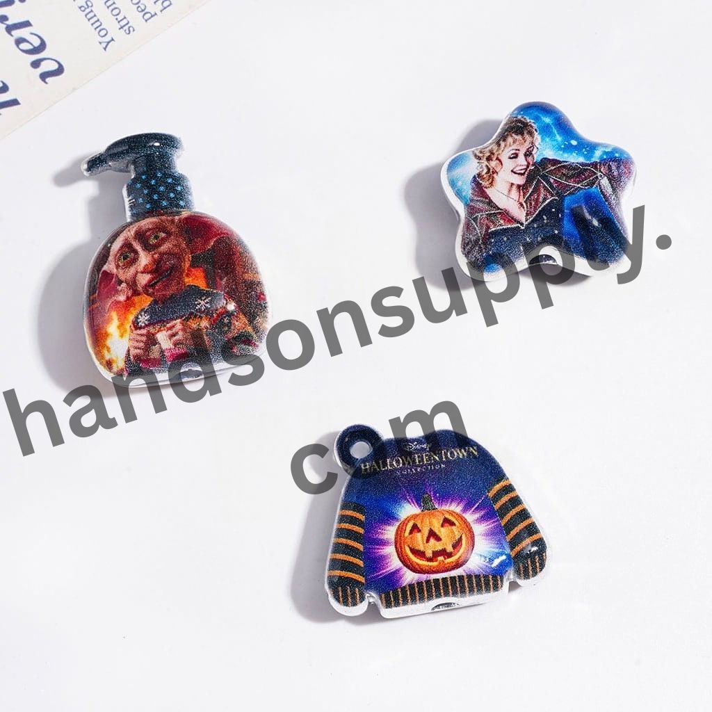 Spooky Halloween Character with Silver-Tone Borders Acrylic Beads & Pendants, Random Mix