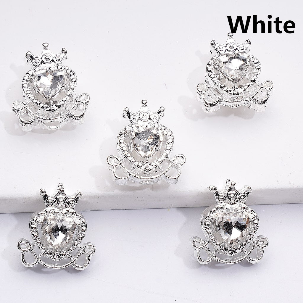 Silver Shiny Alloy Fance Beads Heart with Crown Design 14*16MM Rhinestone Details