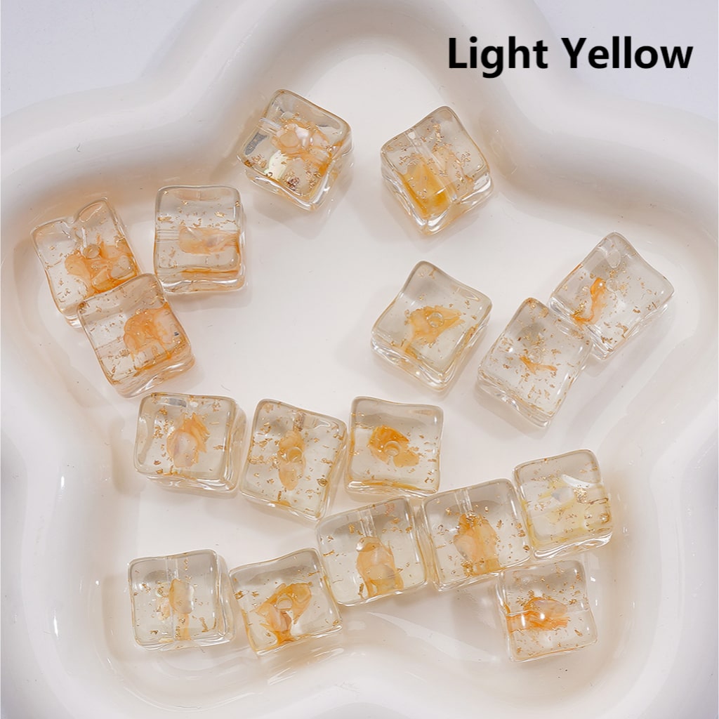 Clear Square Acrylic Beads with Gold Foil and Multi-Color Shells 14-15MM (Single Color is available for 200pcs(Whole bag))