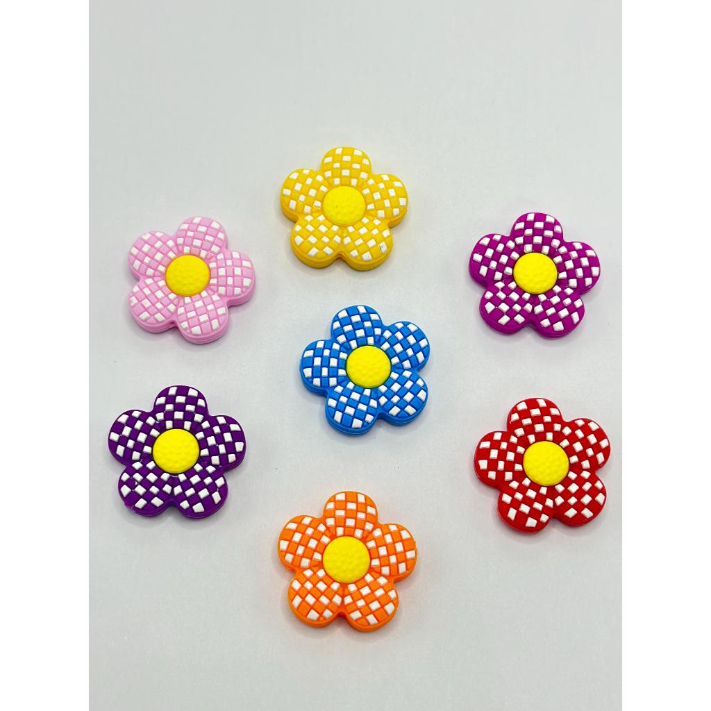 Small Colorful Flowers Sunflower Daisy Plaid Checkered Floral Silicone Focal Beads