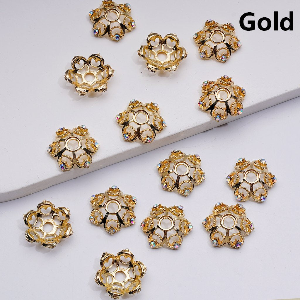 Sparkling Silver Lotus Bead Caps – Rhinestone-Embellished Metal Cages, 19MM (Fits 16MM-20MM Beads)