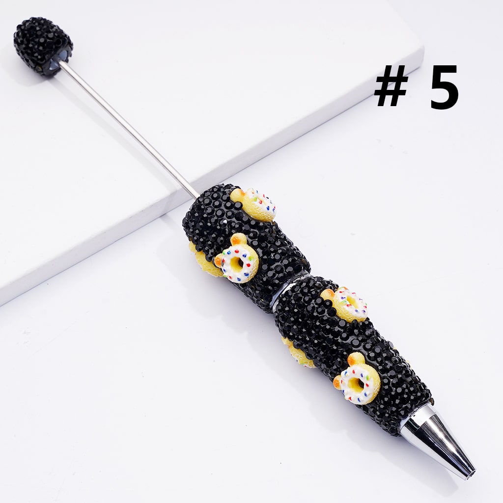 Cute Snack Theme with Bread, Cake, Pizza & Donut Black Rhinestones Clay Pens