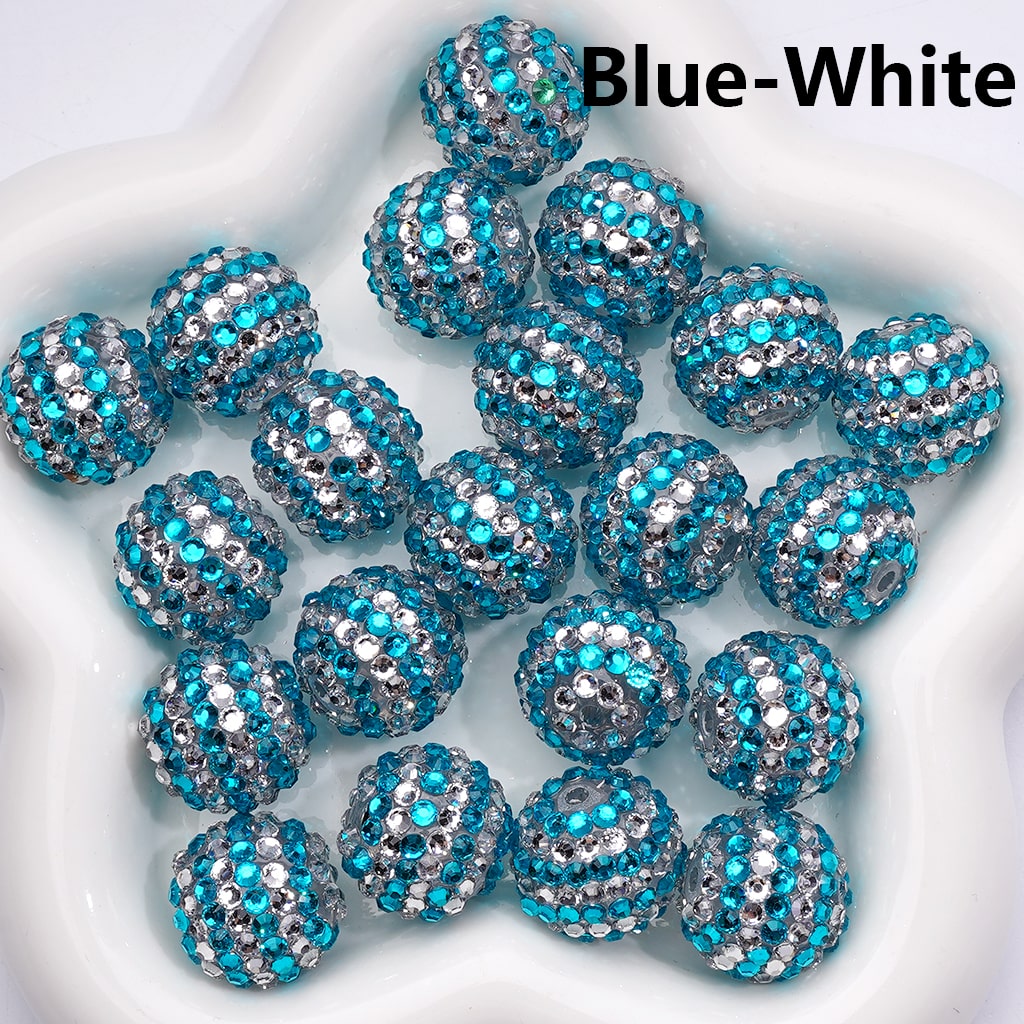Double Color Striped Round Acrylic Beads with Shiny Rhinestones, 20MM