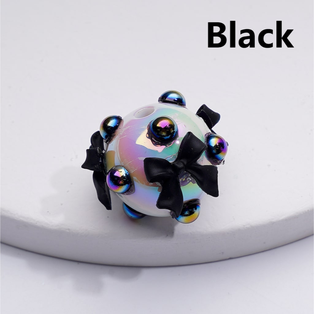 Cute Bowknots UV Coating Round Pearls Acrylic Beads, 20*16MM