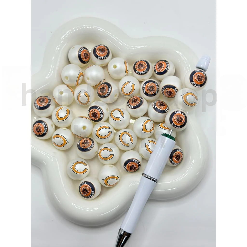 Frosted Matte White 16MM Sports Football Team Round Acrylic Beads