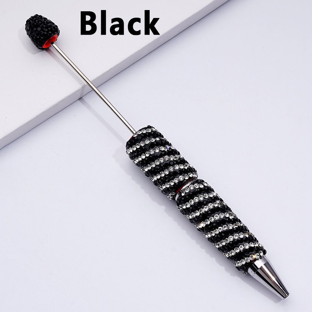 Clay Beadable Pens – Covered in Dual-Color Rhinestones with Oblique Striola Stripes