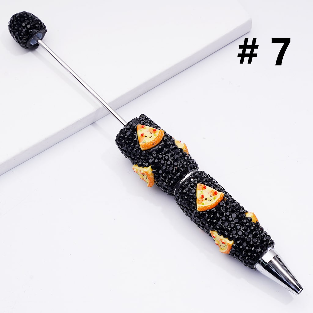 Cute Snack Theme with Bread, Cake, Pizza & Donut Black Rhinestones Clay Pens