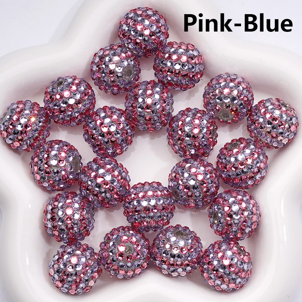 Double Color Striped Round Acrylic Beads with Shiny Rhinestones, 20MM