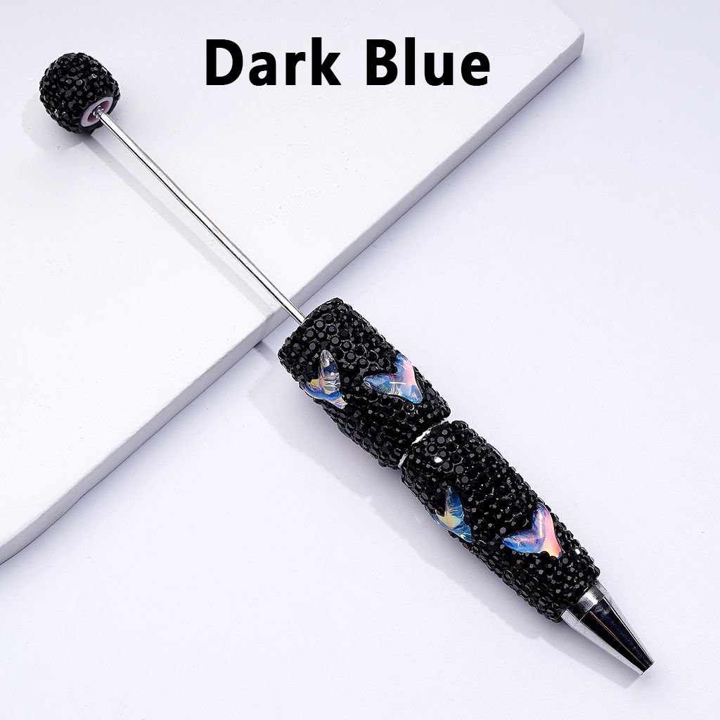 Beadable Clay Pens with Cute Clear Colorful Fish Tails, Fully Covered in Black Rhinestones