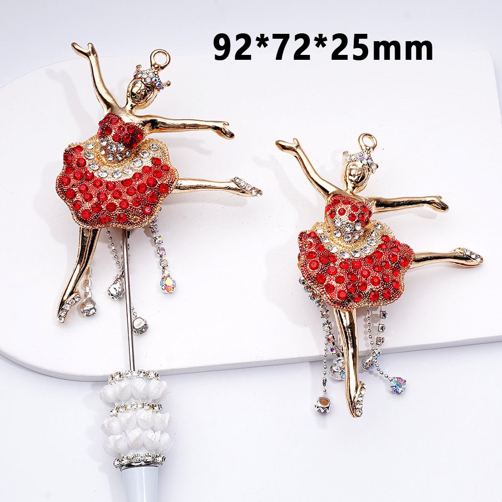 Radiant Gold Alloy Ballerina – Sparkling Rhinestones with Chains, Hearts & Butterflies